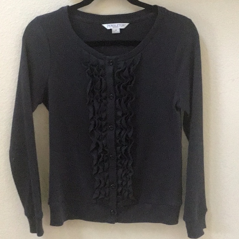 Navy blue ruffled button down cardigan